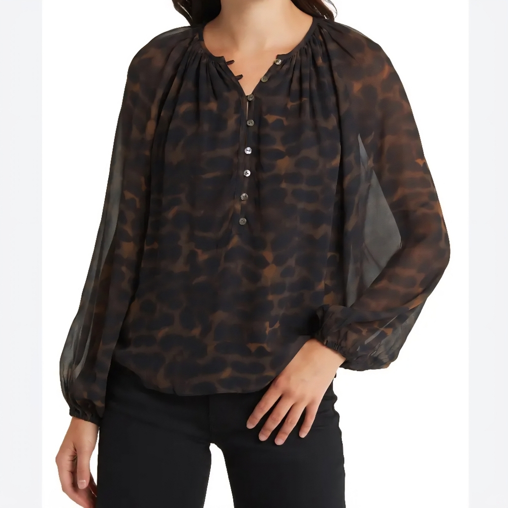 RAILS Indi Blouse Umber Leopard  Animal Print Blouse Size Medium